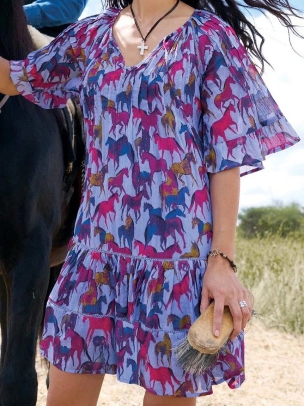 Sundance Blue Multicolor Horse Print Tunic Dress